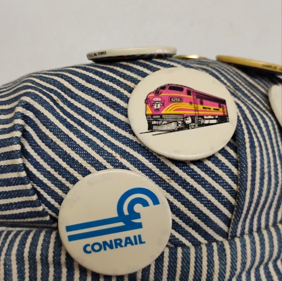 Vintage Old Railroad Conductor Hat Engineer 9 Collector Buttons Men's Medium - Picture 13 of 16